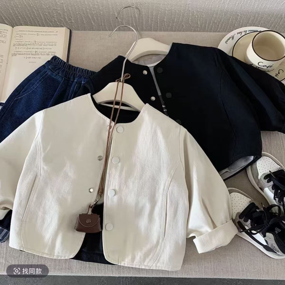 Chaqueta japonesa para niños primavera y otoño 2026 chaqueta de cuello redondo arroz blanco de otoño para niños de estilo extranjero chaqueta de moda de color sólido image 2