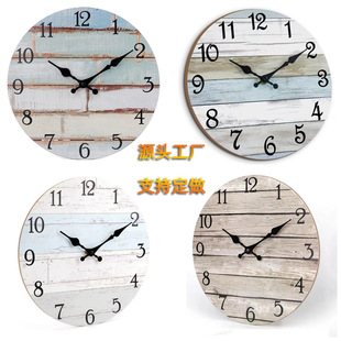Amazon New 25cm European Style Retro Wood Pattern Pastoral Wall Clock Home Living Room Decorative Wall Clock Wholesale