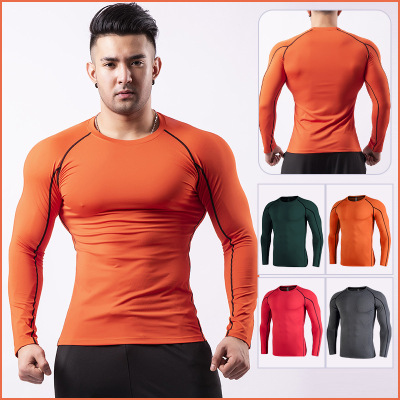 Sige Figure Bodybuilding clothing Men's High elastic ventilation motion Tights Basketball run Long sleeve Quick drying T-shirt