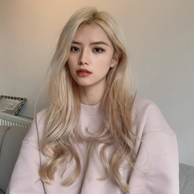 Wig women's European and American fashion points large wave long curly blonde fluffy temperament full head cover in stock wholesale