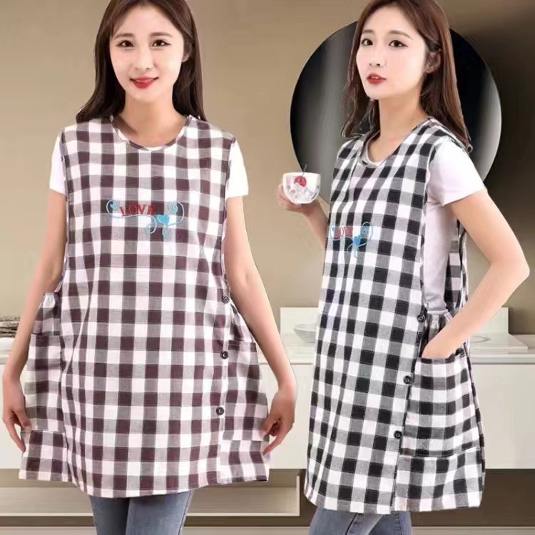 새로운 스타일의 앞트임 면 체크무늬 조끼, 주방용 가정용 패셔너블하고 세련된 작업복, 성인용 면마 앞트임 조끼