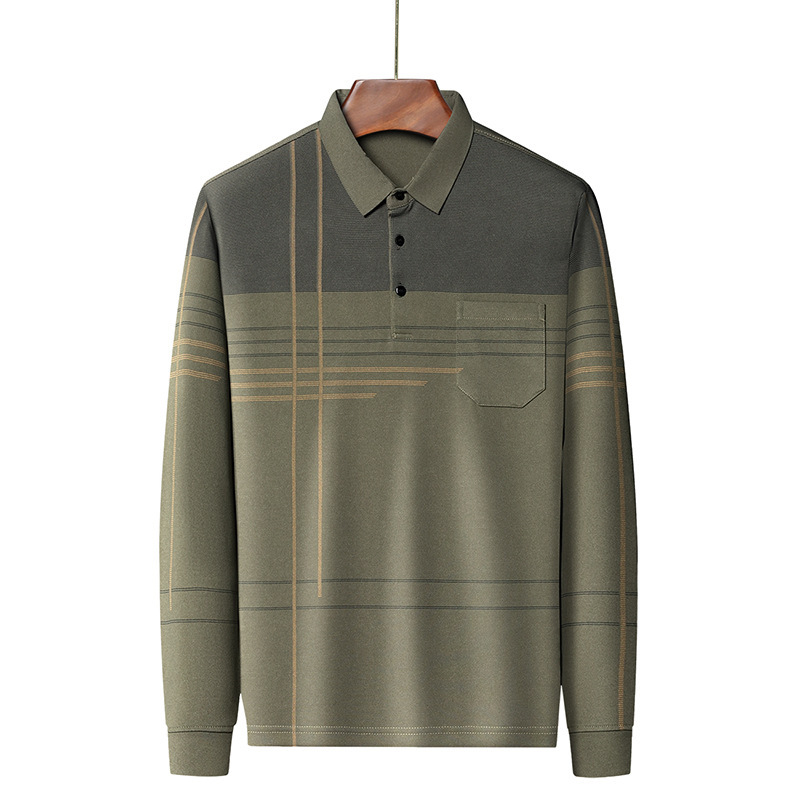 Primavera y otoño Camiseta de manga larga solapa de los hombres de mediana edad bolsillo transfronterizo bottoming pullover Camiseta polo camisa de los hombres