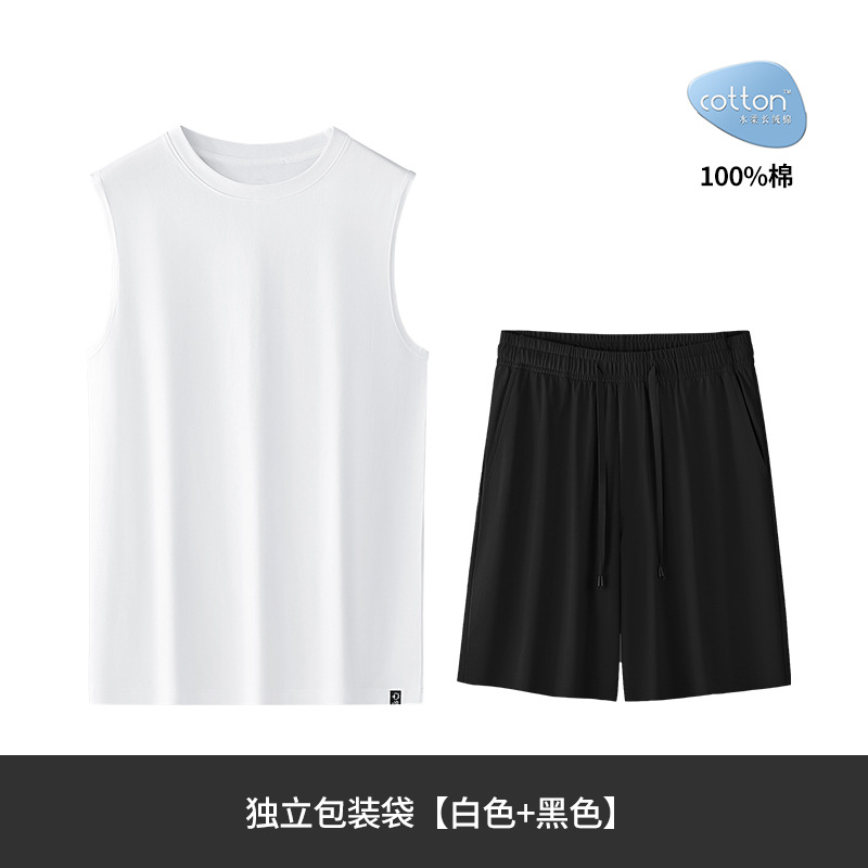 [Algodón suave de agua] Nuevos pantalones cortos de chaleco de algodón para hombre Nuevo traje de camiseta sin mangas para deportes
