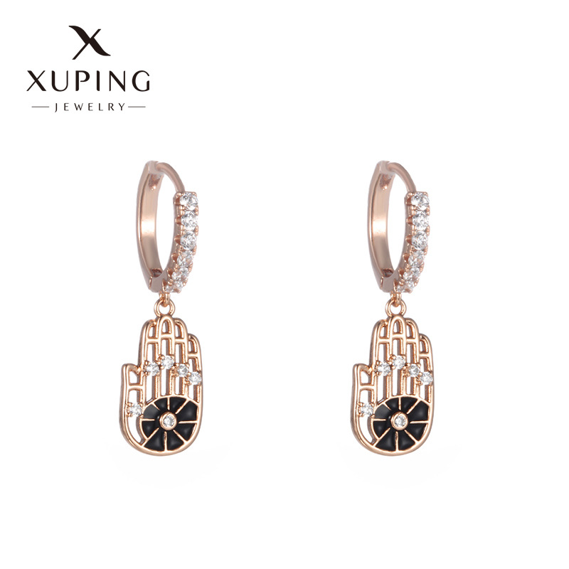Xuping Cross - Border Fashion Orejeras europeas y americanas pendientes de nicho de lujo ligero y de alta gama ligeramente incrustados con zircon Palm Alloy Orejeras femeninas