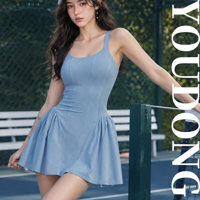 Summer new style pickleball tennis dress for women with a crisscross back design, built-in chest pad, and anti-exposure features, available for immediate shipment Summer new style pickleball tennis dress for women with a crisscross back design, built-in chest pad, and anti-exposure features, available for immediate shipment