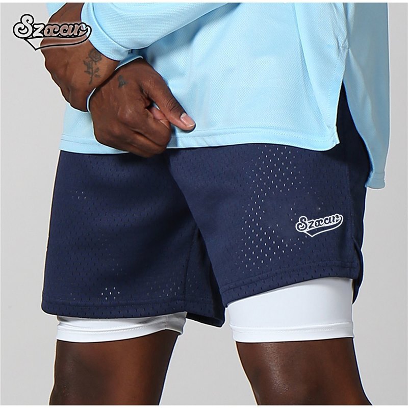 Szxar Summer American Basketball Training Shorts Men's Four-Point Sports Fitness Fake Two-Piece Shorts Ice Silk Lining Szxar Summer American Basketball Training Shorts Men's Four-Point Sports Fitness Fake Two-Piece Shorts Ice Silk Lining