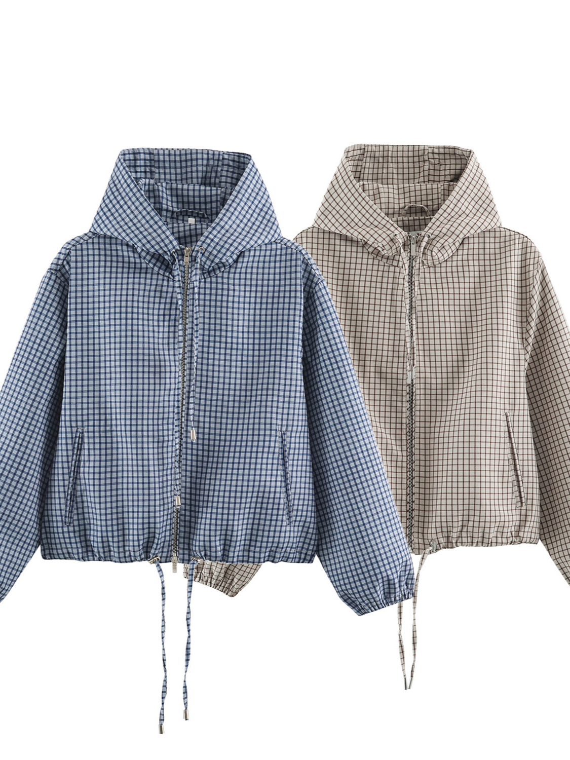 Export order! 2026 summer new casual versatile plaid hooded jacket 6318010