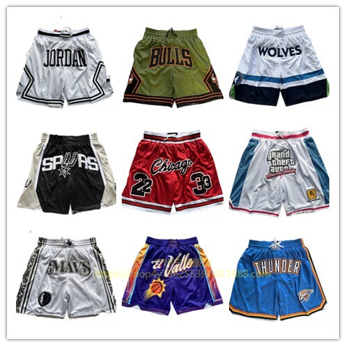 Wholesale Foreign Trade Embroidered Basketball Shorts with Pockets - Bulls, Lakers, Celtics, Nets, Spurs, Mavericks, Thunder Shorts