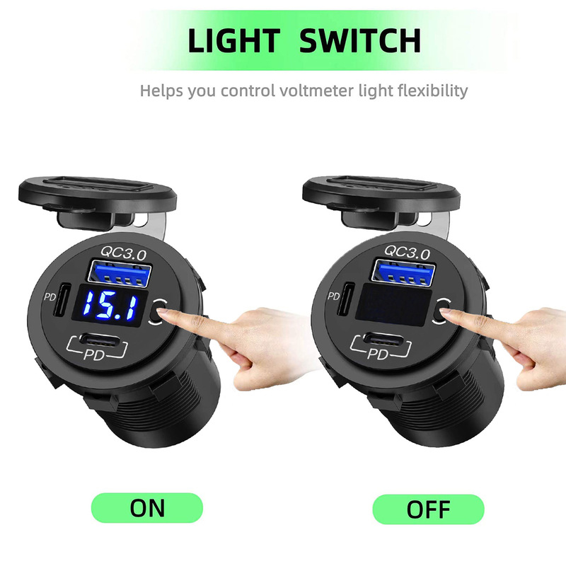 新製品車載携帯電話充電器2pd + qc3.0改造車充電電圧表示スイッチ付き車充電|undefined