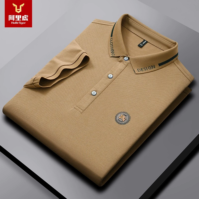 Тяжелая весенне-летняя новая тонкая прямая деловая повседневная мужская рубашка-поло с короткими рукавами и вышивкой в наличии