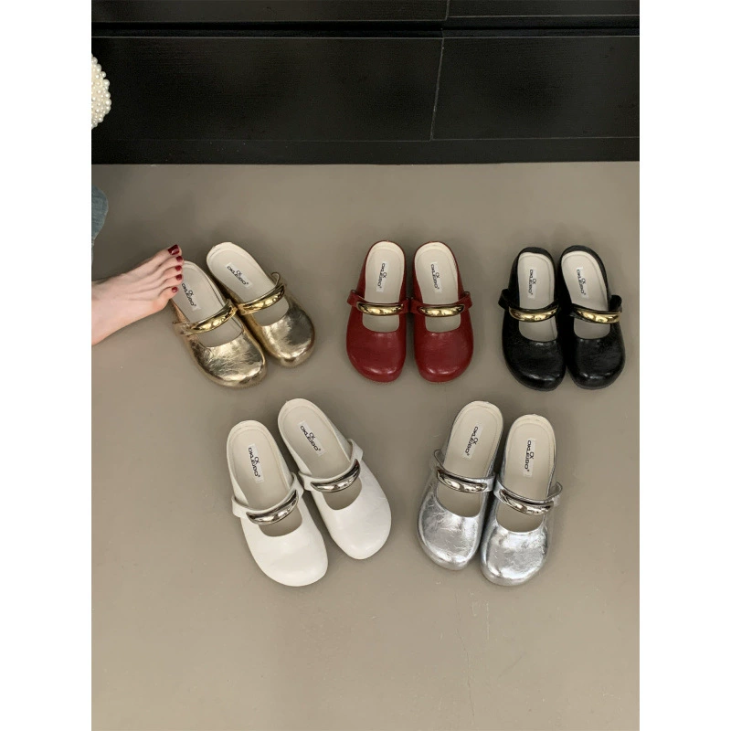 Женские модные французские полусапожки на высокой подошве для верхней одежды, красные мэри-джейн на плоской подошве 2025, полусапожки с неглубоким вырезом