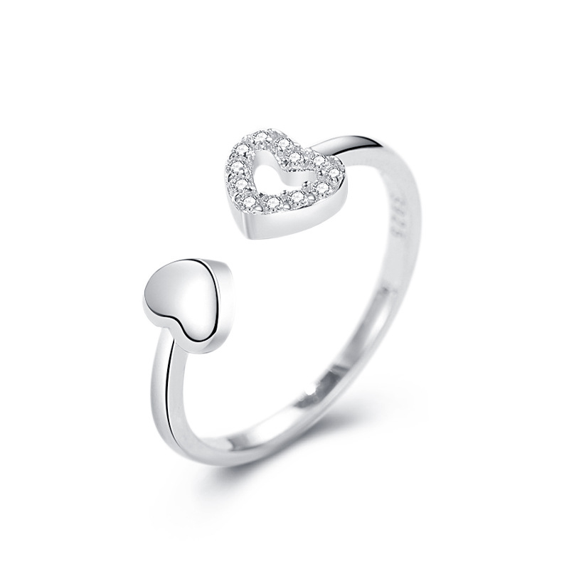 Plata esterlina S925 en forma de corazón a corazón impreso anillo femenino ins estilo abierto Ajustable estilo coreano amor diamante anillo de dedo índice