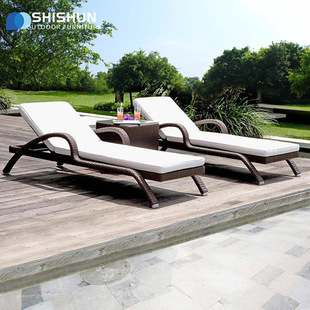 Outdoor Leisure Rattan Garden Furniture Lounger Outdoor Beach Hotel Pool Courtyard Villa Waterproof Sun-proof Lounger