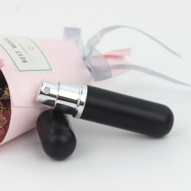 Botella de decantación de perfume de 5 ml con cabezal redondo, mini botella portátil de aluminio y vidrio para muestras de cosméticos.