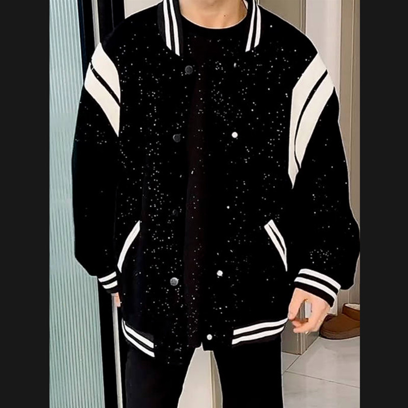 2025 College Style Jacket Men's Spring and Autum Fashion Brand Workwear Black Baseball Uniform Short American Bomber Jacket