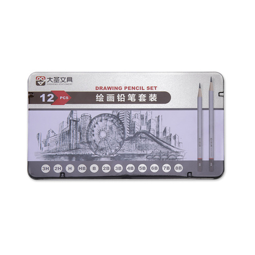 Dasheng sketch drawing pencil iron box 12 pieces 2H-8B professional art sketch pen drawing pen stationery wholesale