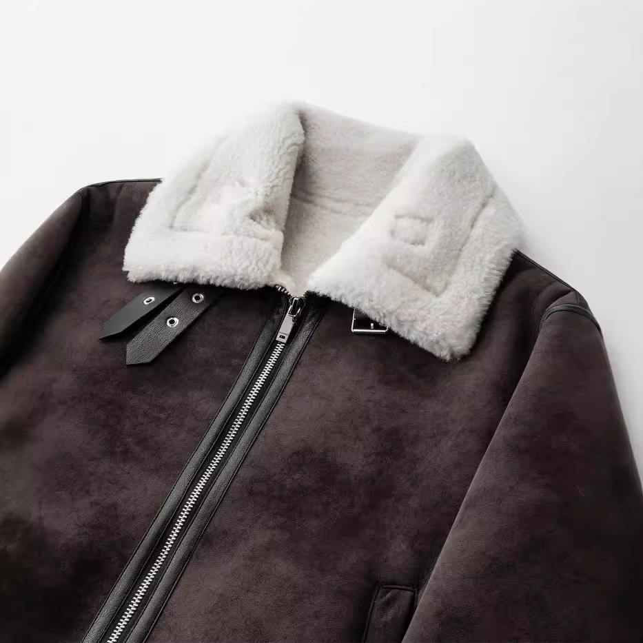 Men’s Genuine Sheepskin & PU Leather Biker Jacket – Short Bomber Style, Retro Collar, Slim Fit (M-4XL)_voghion.com