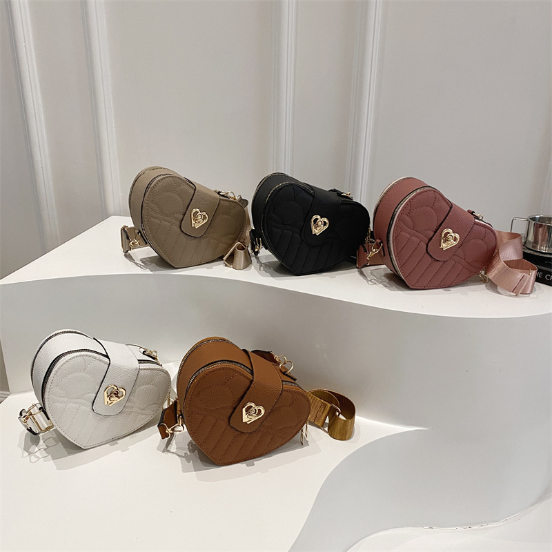 Bolso de mujer con bloqueo nuevo bolso de teléfono móvil de estilo extranjero, bolso de amor de un solo hombro retro estampado de litchi.