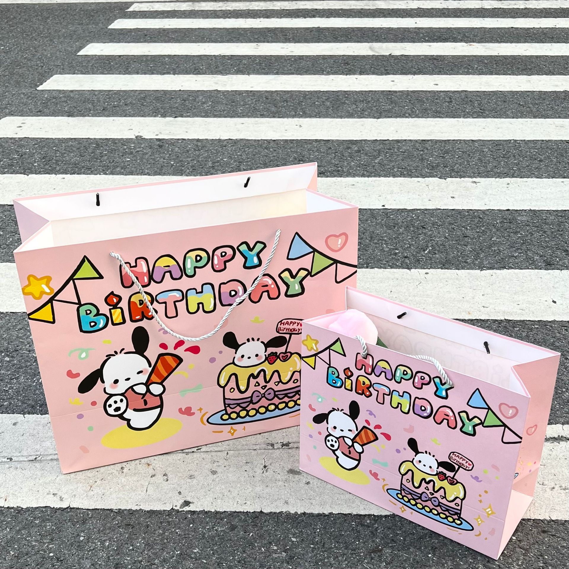 Happy Birthday Gift Bag Hand-held Paper Bag Cake Puppy Cute Cartoon Birthday Gift Bag Thickened for Giving