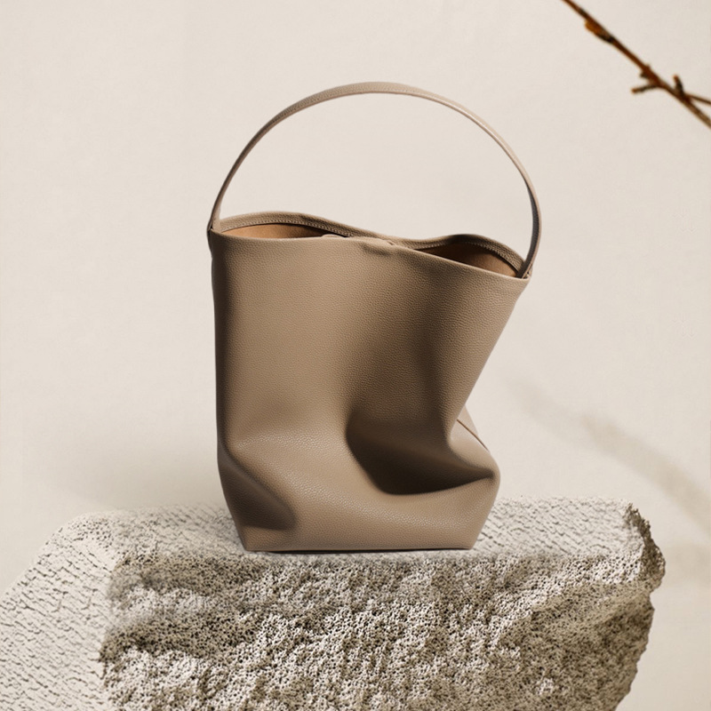 Bolsa de cubo de piel de vaca suave de las mujeres de Cercanías de gran capacidad de moda simple hombro de la axila bolsa grande de cuero genuino bolso de las mujeres de moda al por mayor