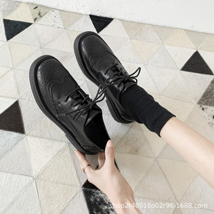 Xinyuda~Women's British Style Spring and Autumn New Lace-Up Jk Women's Shoes Thick-Soled Black Shoes
