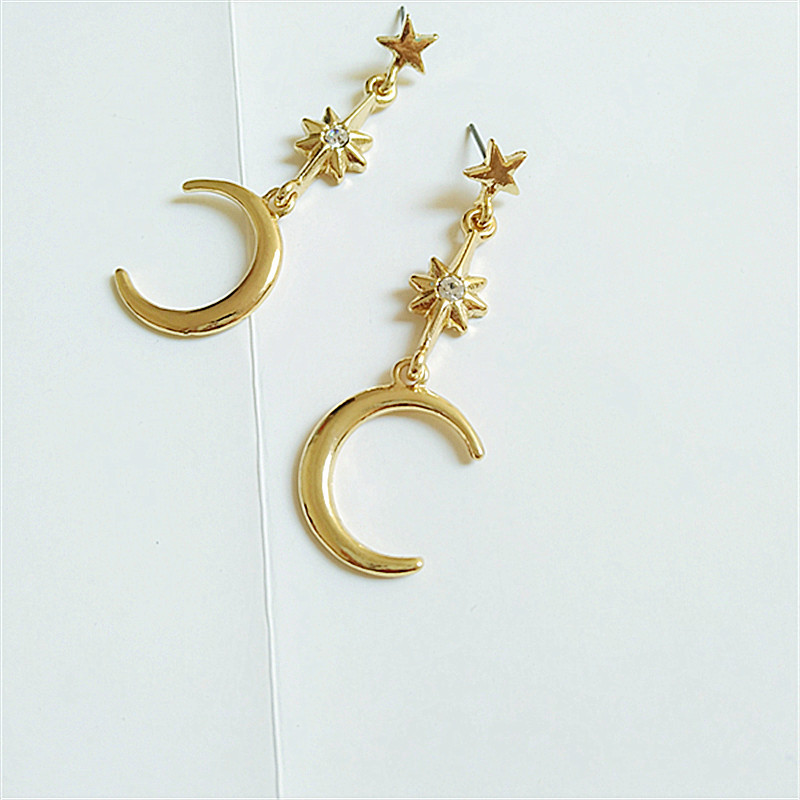 1 Pair Fashion Star Moon Alloy Plating Rhinestones Women's Drop Earrings display picture 9