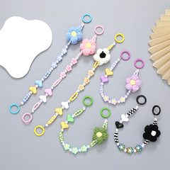 弋戀新款小香風毛絨花朵手提鏈手機殼掛飾掛件手機鏈水杯防摔手鍊