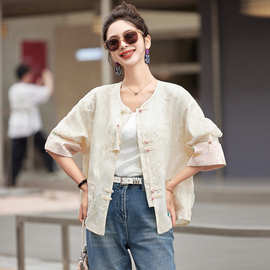 夏季新品女装现货新中式流苏提花拼接宽松刺绣短外套 N8878