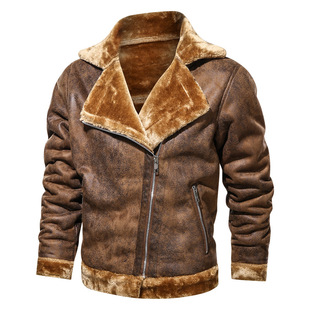 Men's Velvet Lambskin Leather Jacket Thickened Large Size Leather Warm Bearer Clothes Thickened Casual Foreign Trade Jacket Europe and America