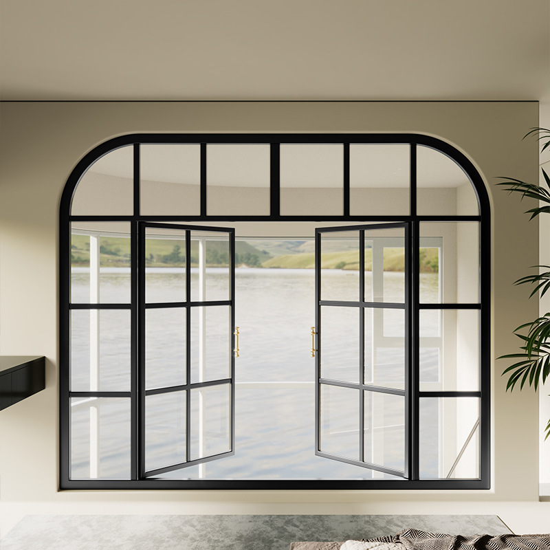 Ventanas arqueadas retrógradas francesas de hierro forjado viejas casas de arte de vidrio reforzado ventanas de FRP puertas interiores ventanas abiertas image 3