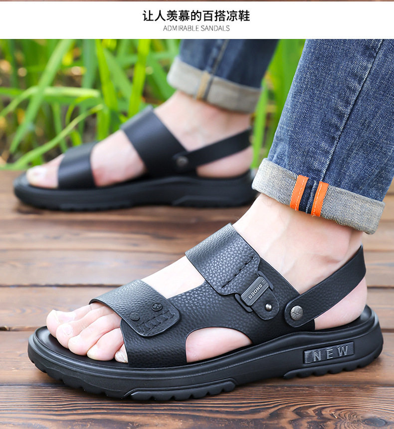 Dép sandal nam da bò lớp đầu hở ngón thoáng khí chống trượt đi biển và dạo phố — C6253 Màu nâu, C6253 Màu đen chi tiết 20
