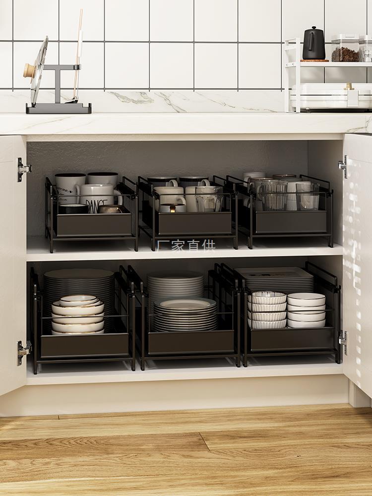 Pinzhi Kitchen Cabinet Dish and Bowl Pull-Out Rack—Drawer-Type Storage for Cups, Water Glasses, Bowls, and Plates in Deep Cabinets