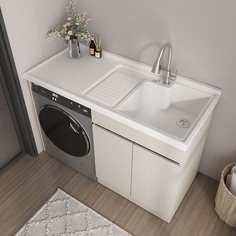 Whole-Panel Honeycomb Aluminum Balcony Washing Machine Cabinet Combination with Integrated Laundry Sink and Washboard