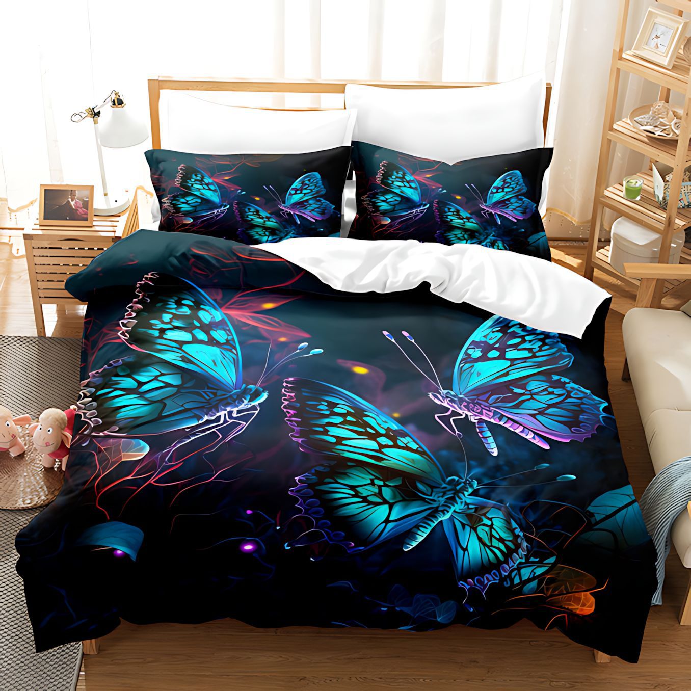 TEMU / JIT visita a casa transfronteriza mariposa flor de patrón de impresión digital de alta definición kit de edredón para dibujar