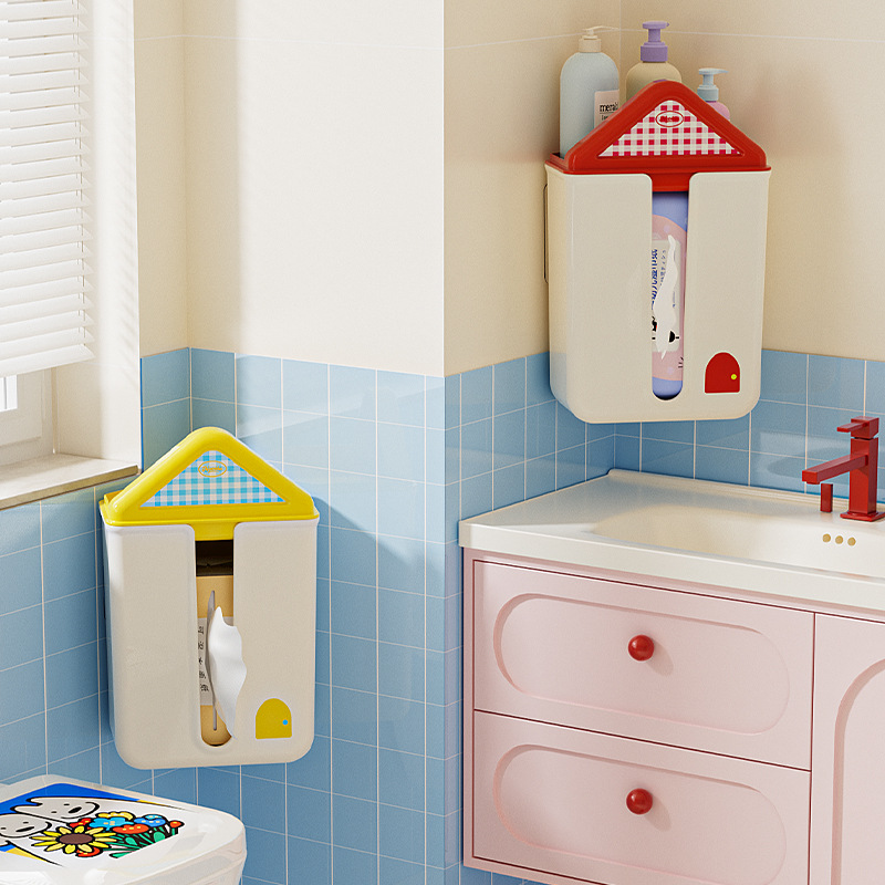 Cartoon tissue box wall-mounted, no-drill plastic thickened storage box, bathroom toilet paper box, kitchen tissue box