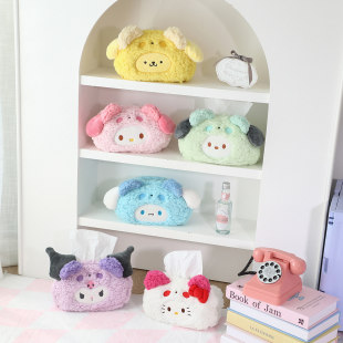 Cartoon Cute Kuromi Melody Plush Tissue Cover Home Desktop Decoration Tissue Box Girls Tissue Box