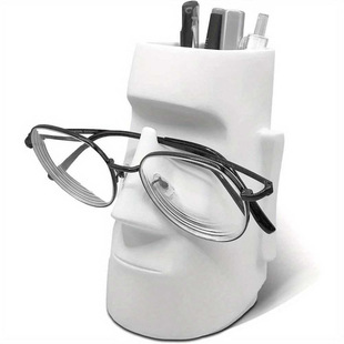 Creative Mysterious Moai Stone Statue Pen Holder Worshiping Easter Island Plaster Crafts Desktop Glasses Frame Retracting Collar