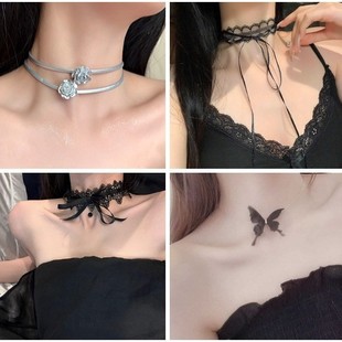 Black Lace Bow Necklace Women Choker Collar Chain Niche Spice Girl Strap Necklace Neck Accessories