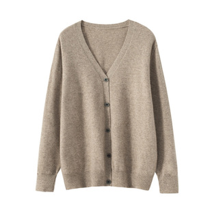 Men's Coat V Neck Loose Business 100% Pure Wool Knitted Cardigan Casual Long Sleeve Single-Breasted Easiest for Match Cardigan