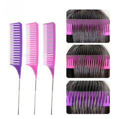Pointed-tail teasing comb, hair salon steel needle hairdressing detangling partition comb, styling plastic comb, split-end highlight and balayage comb.