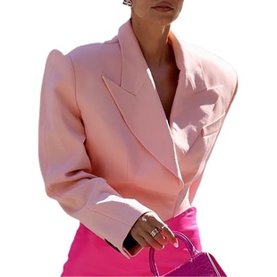 2023 Foreign Trade Women's Early Spring New Shoulder Pad Waist Hollow One-piece Suit High-end Designer Niche Jacket