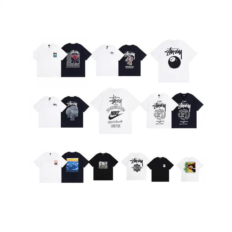 Cross-Border Trendy Brand Stu Printed Short-Sleeve Loose-Fitting Unisex T-Shirt Pure Cotton Couple's Outfit Printed Student Half-Sleeve Cross-Border Trendy Brand Stu Printed Short-Sleeve Loose-Fitting Unisex T-Shirt Pure Cotton Couple's Outfit Printed Student Half-Sleeve
