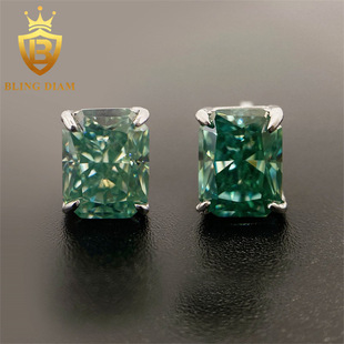 INS new hot selling S925 silver set blue and green Raydean moissanite earrings wholesale supply simple earrings
