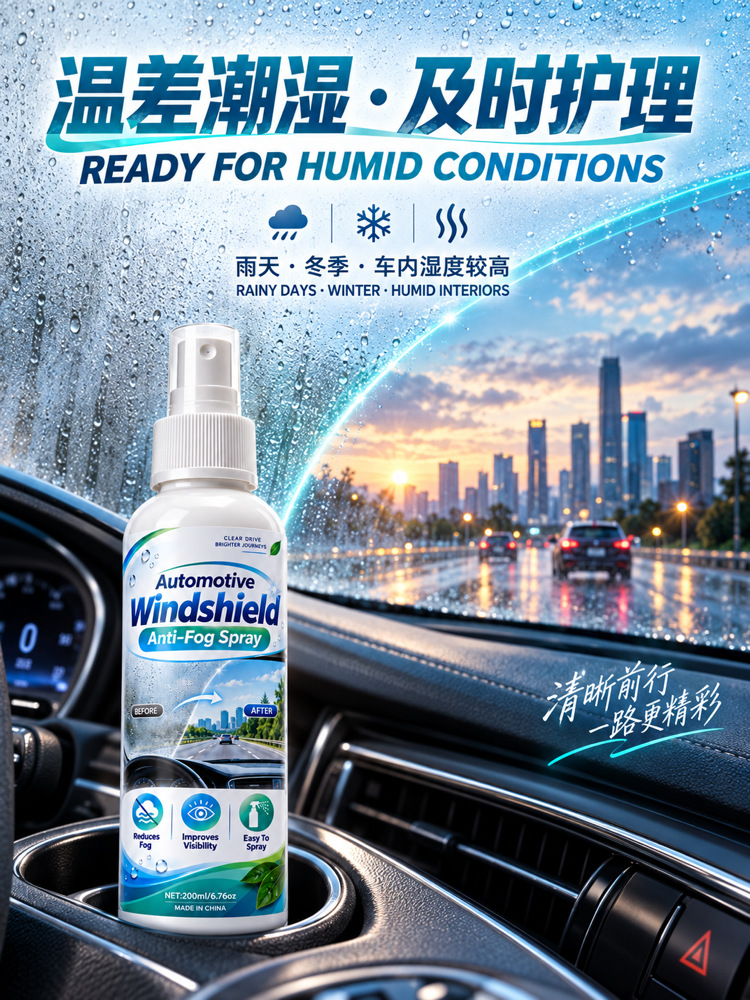 Car windshield anti-fog spray, automotive glass anti-fog spray, de-fogging agent, waterproof anti-fog spray, hydrophilic film for car glass