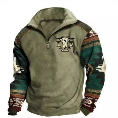 Autumn/Winter New 3D Digital Printing Stand Collar Men's Streetwear Zip-up Hoodie