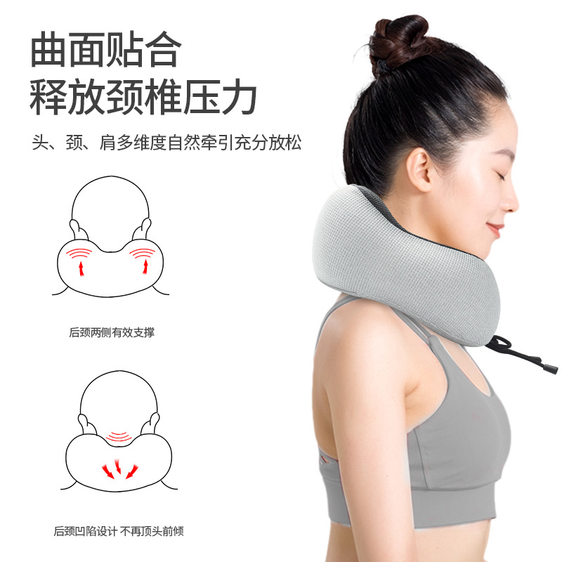 New mesh cloth U-shaped pillow memory foam neck pillow travel U-shaped pillow magnetic cloth cervical pillow airplane car neck pillow