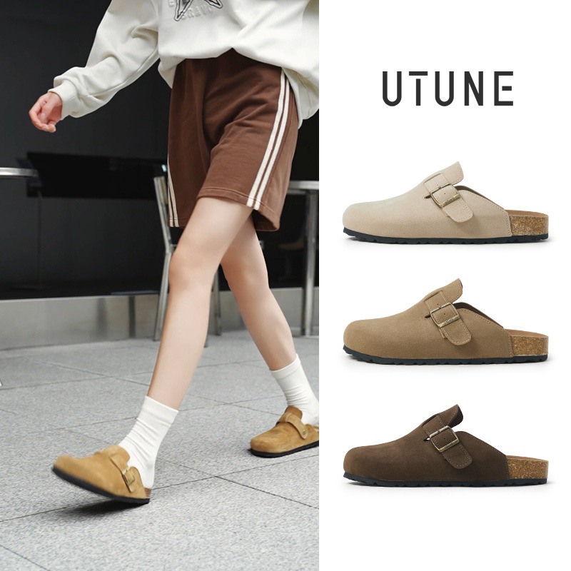 Youtun Birkenstock Shoes for Women's Outer Wear in Spring and Summer, Lazy Slip-Ons for Office Work, Thick-Soled Cork-Soled Toe-Cap Half Slippers
