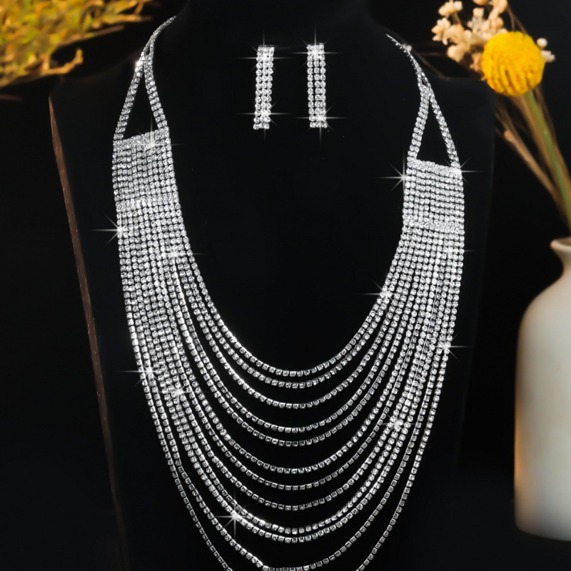 Halsketten-Set, Ohrring-Schmuck-Set, Bankett-Kleid-Set, Halskette, modisch, alles passend zum Brautschmuck_voghion.com