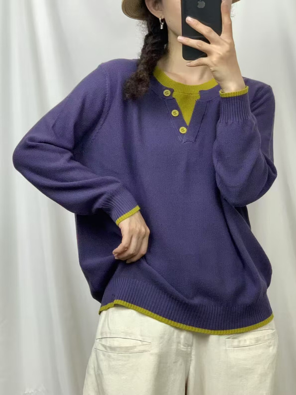 假两件针织衫女 秋款 欧货时尚宽松显瘦百搭休闲减龄长袖毛衣6033|undefined