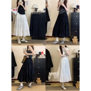 Real shot plus size high waist slim puffy cake skirt 2025 summer Korean gentle temperament skirt 64212